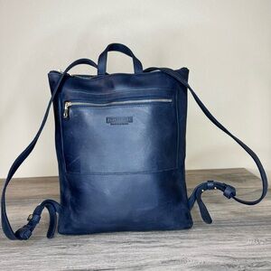 Parker Clay Miramar Navy Blue Leather Slim Backpack Made in Ethiopia